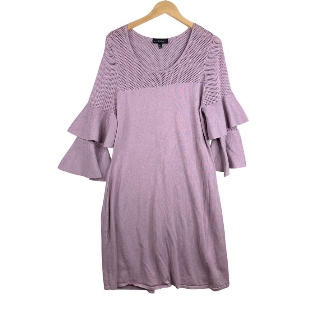 Lane Bryant Womens Mesh Yoke Dress 3/4 Tiered Ruffle Sleeve Size 16 Purple